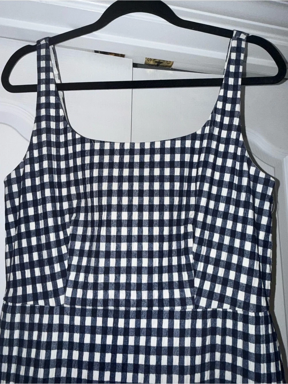 J. Crew Navy and White Gingham Midi Dress